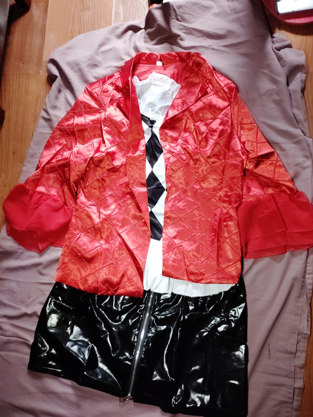 Clown Halloween Outfit Red Quilted Satin Jacket for Women